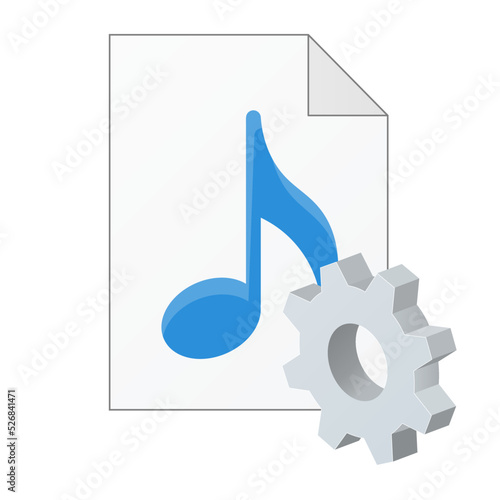 Modern flat music audio file with gear icon Settings icon or instruction
