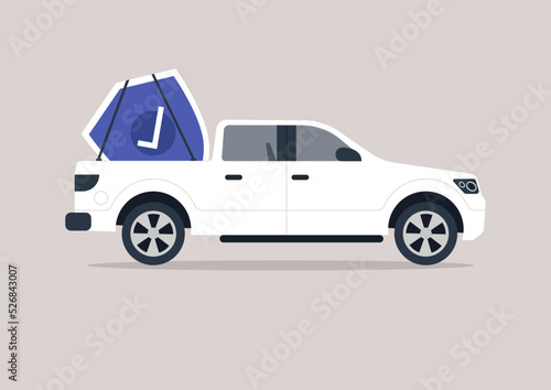 A side view of a big pick up truck protected with a shield, insurance concept