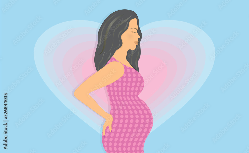Lovely pregnant woman with hearts in background. Vector illustration. Lovely pregnant woman with hearts in background. Vector illustration.