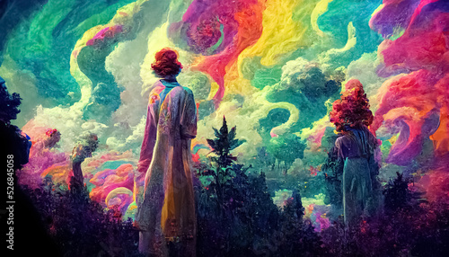 Платно Psychedelic trippy LSD or magic mushrooms hallucinations hippie concept design