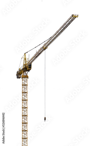 Yellow construction crane isolated photo