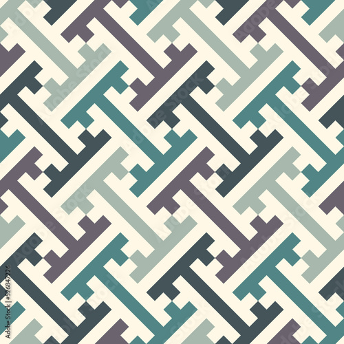 Seamless Sayagata pattern. Repeated interlocking keys background. Classic Oriental ornament. Traditional window tracery image. Ancient ethnic mosaic motif. Digital paper for textile print. Vector art