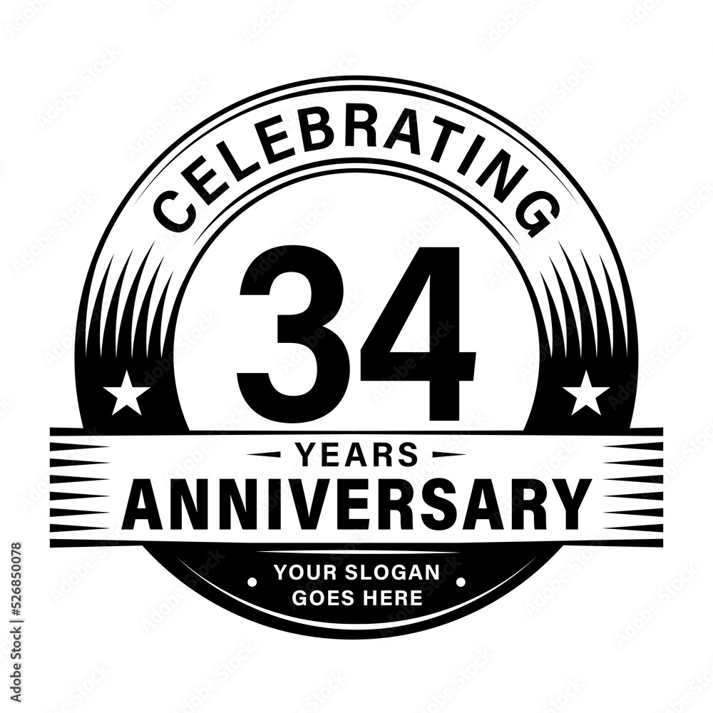 Fototapeta premium 34 years anniversary celebration design template. 34th logo vector illustrations. 