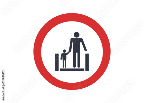 Hold the child's hand on the escalator icon. 