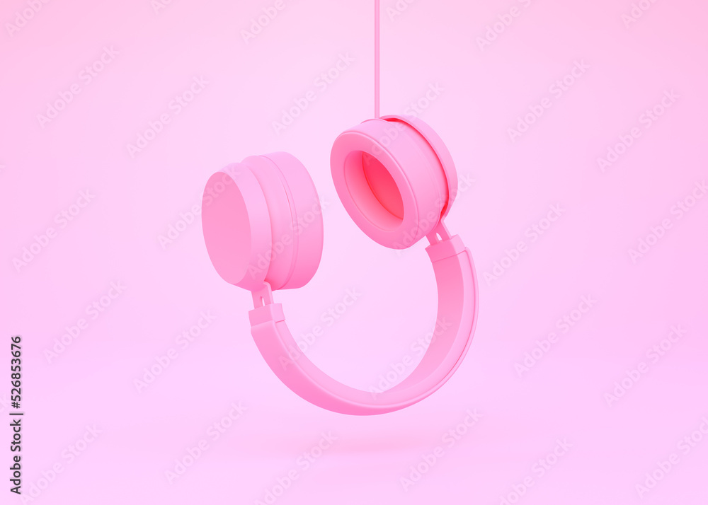 Wireless headphones in the air on a pink background. 3d rendering illustration Wireless headphones in the air on a pink background. 3d rendering illustration