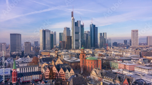 skyline of Frankfurt in sunny morning
