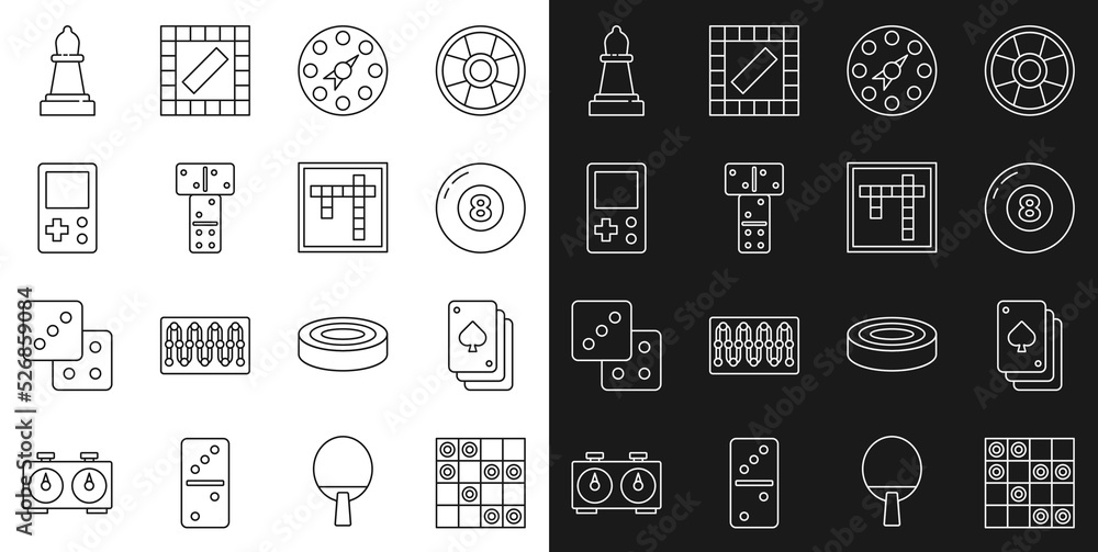 Set line Board game of checkers, Playing cards, Billiard pool snooker ball, Twister, Domino, Tetris, Chess and Bingo icon. Vector Set line Board game of checkers, Playing cards, Billiard pool snooker ball, Twister, Domino, Tetris, Chess and Bingo icon. Vector