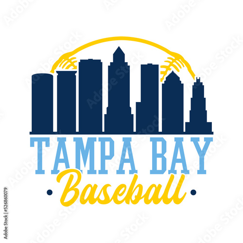 Tampa Bay, Florida, USA Baseball Skyline City Silhouette Vector. Softball Design Style Icon Symbols. Sport America Ball.