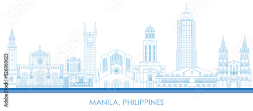 Print op canvas Outline Skyline panorama of city of Manila, Philippines  - vector illustration