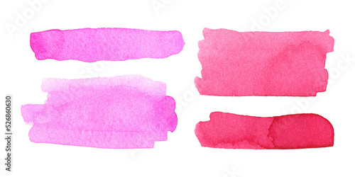 Set of pink abstract watercolor brush strokes. Texture paper. Isolated on white.
