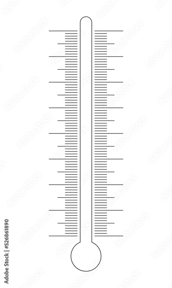 Vertical thermometer scale with glass tube silhouette. Graphic template for weather meteorological measuring temperature tool. Vector outline illustration - obrazy, fototapety, plakaty 