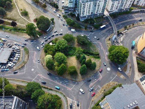Gorgeous Aerial View of Traffic on Magic Roundabout at Hemel Hempstead England UK Town of England