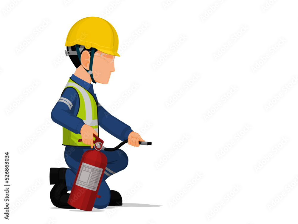 Isolate worker with the extinguisher on transparent background Isolate worker with the extinguisher on transparent background