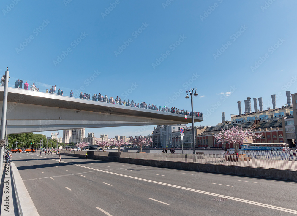 MOSCOW - JUNE 25: Fragment of floating bridge Zaryadye Park in Moscow against the sky on June 25, 2019 in Moscow, Russia