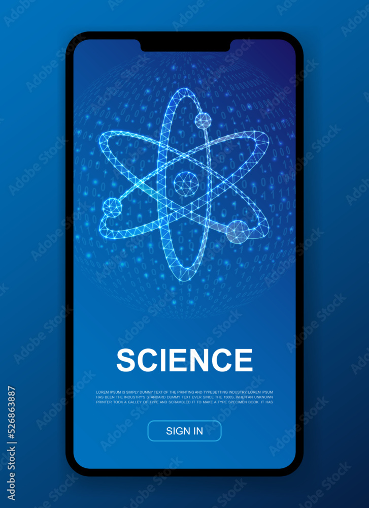 Atom 3d polygonal symbol for UI, UX design template. Low poly Atomic ...