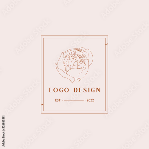Hand drawn linear vector logo peony