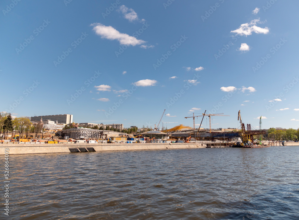 MOSCOW - JULE 25: Fragment of floating bridge Zaryadye Park in Moscow against the sky on Jule 25, 2018 in Moscow, Russia