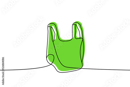 Plastic bag one line colored continuous drawing. Waste bag continuous one line colorful illustration. Vector minimalist linear illustration.