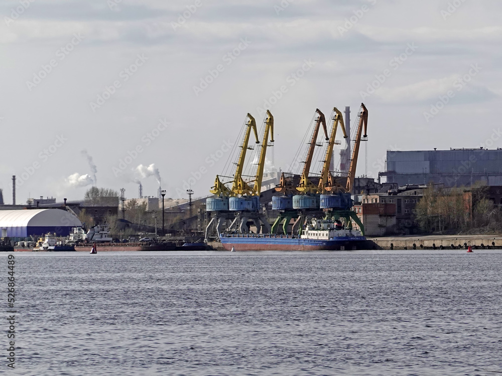 Cargo port for unloading ships, Russia Cherepovets.