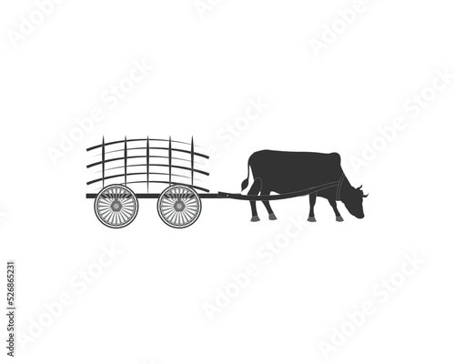 Bullock Cart silhouette, bullocks traditional black and white painting, bull and cart