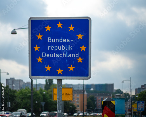 Frankfurt (Oder), Germany: German border sign on a border with Poland