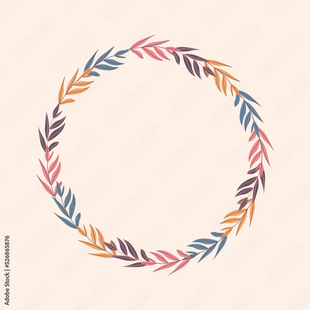 Elegant round frame, wreath or border made of colorful fallen simple leaves.