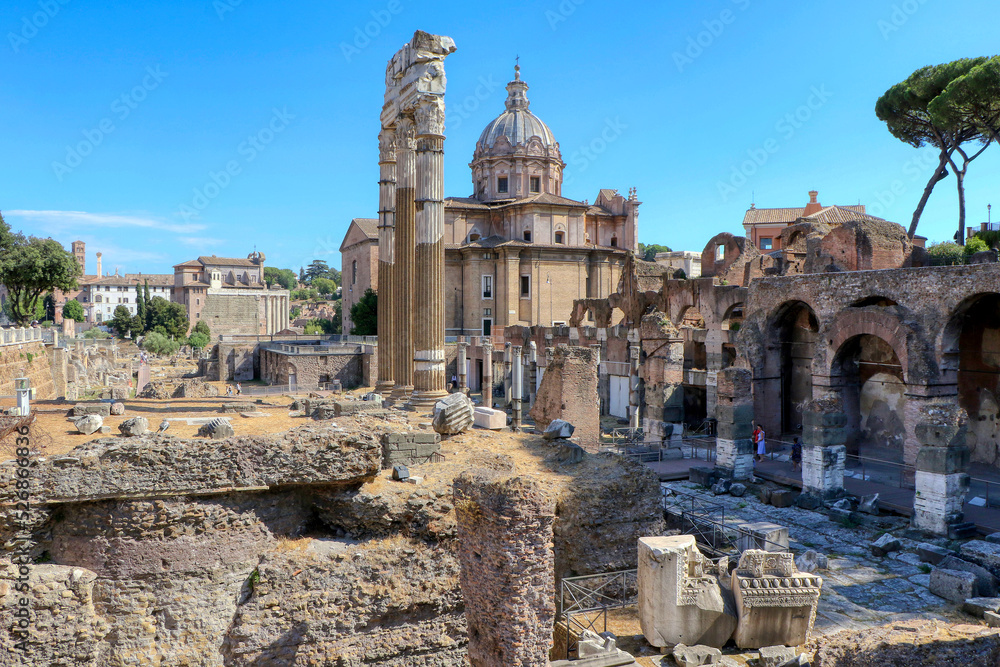 Overview of the Imperial Fora (Ancient Rome). Rome, Italy 