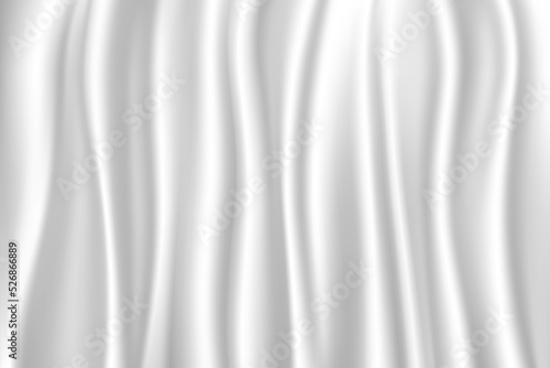 Silver white shiny material with folds in draped silk or satin material  design, luxury white background in wavy rippled cloth with smooth metallic  fabric texture Stock Illustration