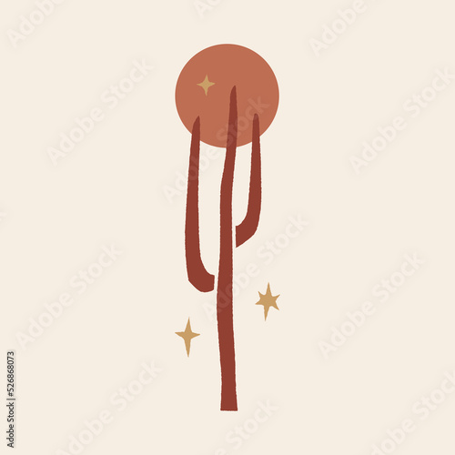 Terracotta warm color abstraction, modern abstract wild cactus, contemporary meditative harmony landscape minimalist vintage desert Arizona concept. Vector and jpg printable image, unique boho clipart