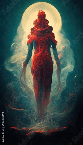 A creepy infernal creature that emerged from the smoke. The concept of a nightmarish man from the underworld.