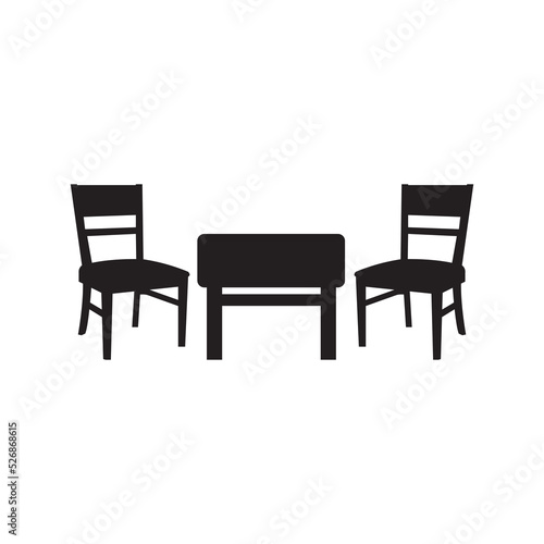 Dining room chair and table icon | Black Vector illustration |