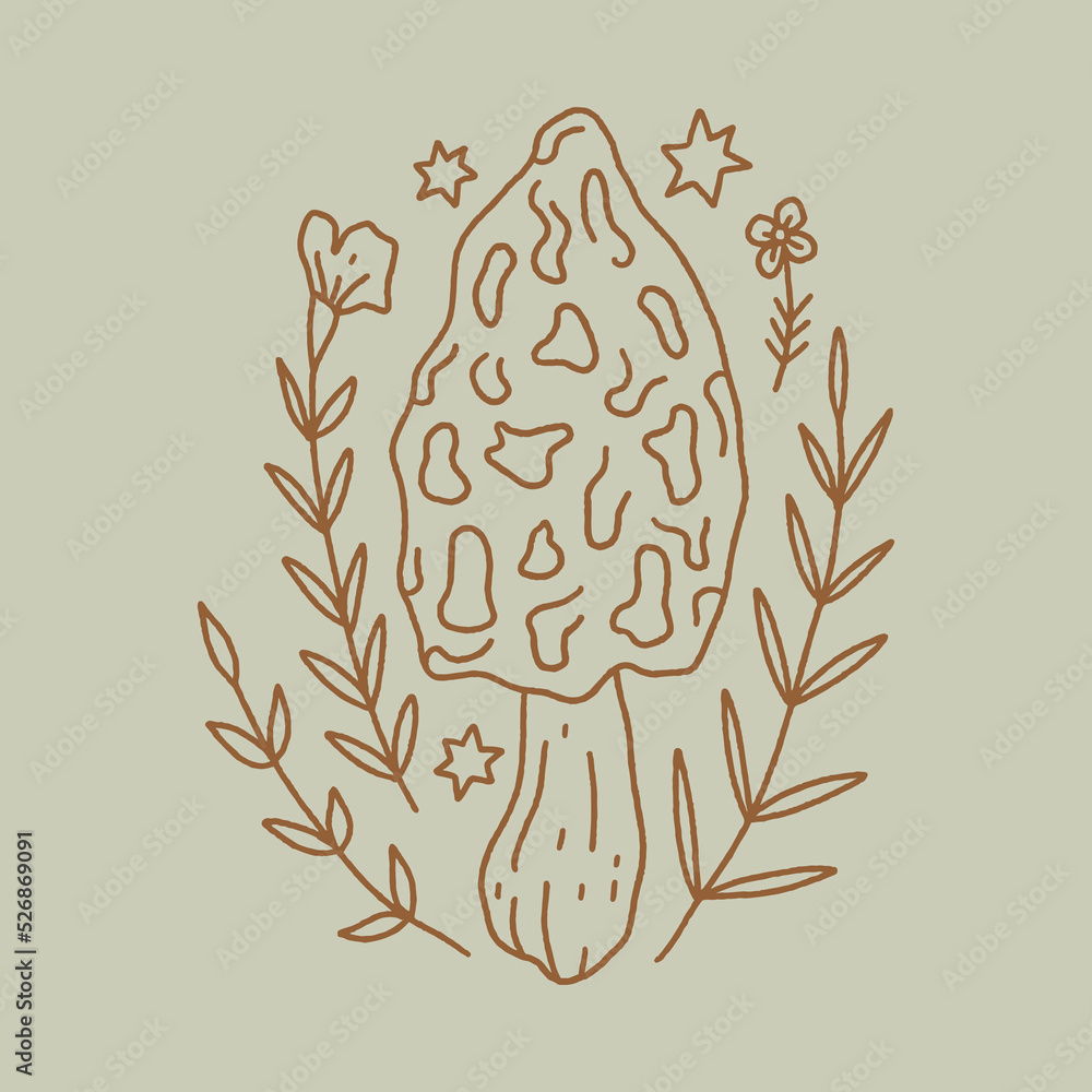 Morel witchcraft celestial mushroom, magical potion ingredients. Cartoon doodle style, woodland forest symbol. Vector and jpg printable image, unique boho clipart illustration, editable isolated Morel witchcraft celestial mushroom, magical potion ingredients. Cartoon doodle style, woodland forest symbol. Vector and jpg printable image, unique boho clipart illustration, editable isolated