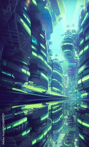 futuristic city on alien planet, cartoon style, digital painting, concept illustration