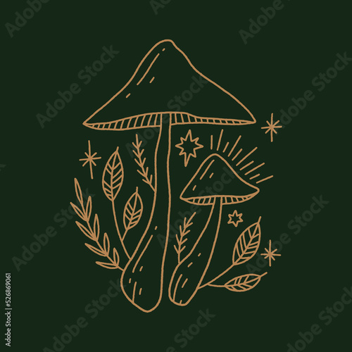 Witchcraft celestial mushrooms set, magical potion ingredients. Cartoon doodle style, woodland forest symbols. Vector and jpg printable image, unique boho clipart illustration, editable isolated