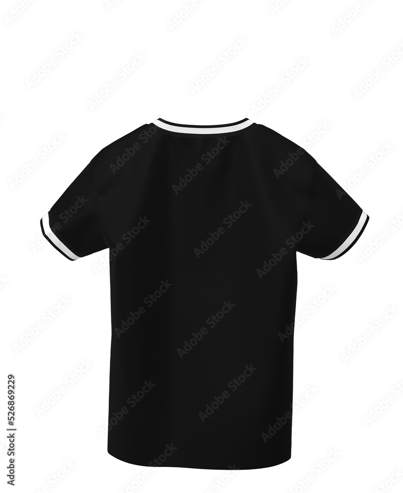back black t-shirt with white stripe on collar and sleeves 3d model, no background back black t-shirt with white stripe on collar and sleeves 3d model, no background