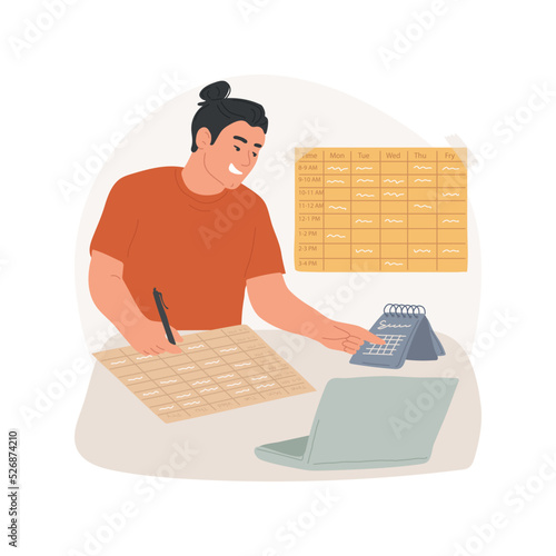 Create daily schedule isolated cartoon vector illustration. Parent prepares study plan with calendar, create lesson schedule, daily learning activity, homeschooling preparation vector cartoon.