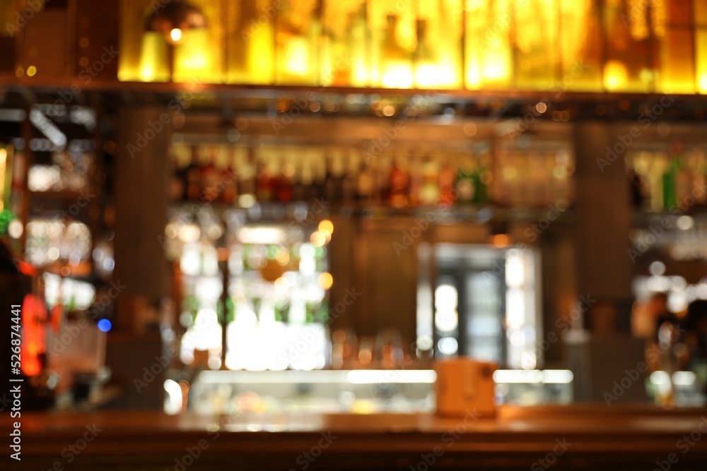 Blurred view of bar counter in cafe