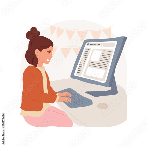 Interactive textbook isolated cartoon vector illustration. Interactive learning, digital textbook, student typing on computer, fill in form online, homeschool education material vector cartoon.
