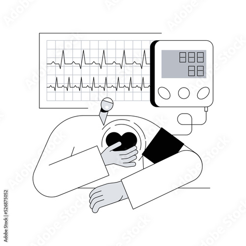 High blood pressure abstract concept vector illustration. Hypertension disease, blood pressure control, monitor, examination in hospital, tonometer, heart attack, arteria strain abstract metaphor.