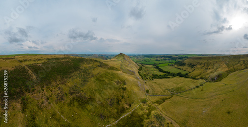 Panoramic aerial view over Peak District National Park at Chrome Hill - travel photography