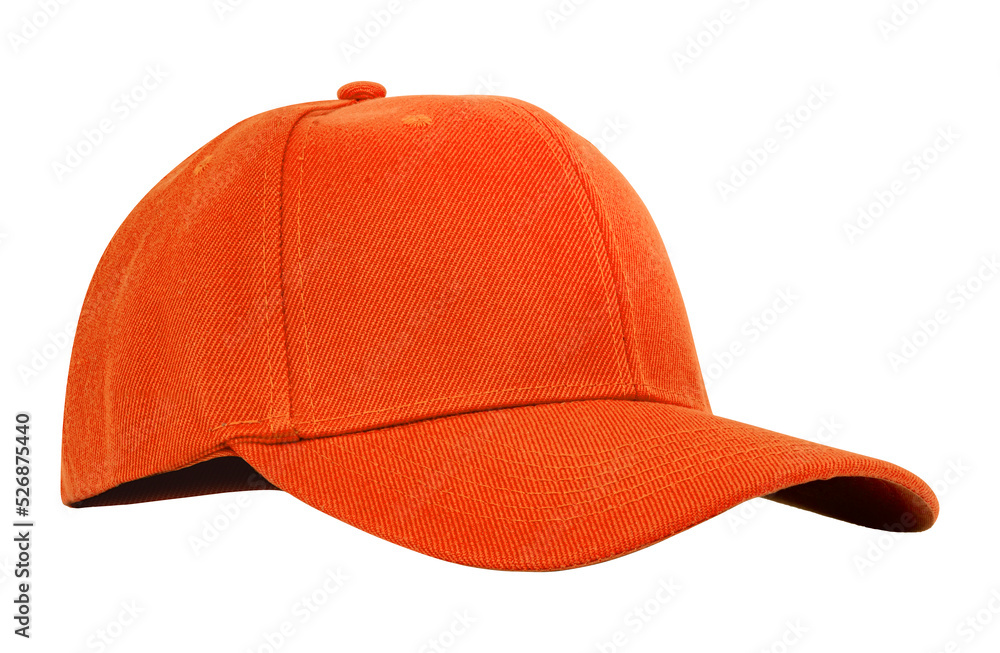 Closeup of the fashion orange cap isolated on white background. - obrazy, fototapety, plakaty 