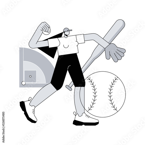 Baseball abstract concept vector illustration. Sport game, professional pitcher, athletic stadium, grass field, champion team, player uniform, sports betting competition, ticket abstract metaphor.