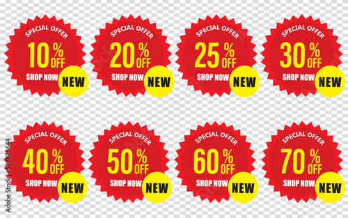 Sale tags set vector badges template with percent sale label symbols