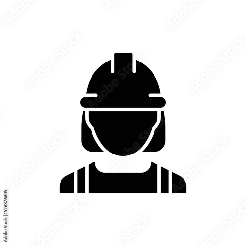 Female construction worker icon. Labor, builder, employee, hardhat concept. Simple solid style. Glyph vector design illustration isolated on white background. EPS 10.