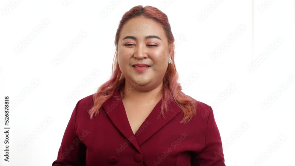 happy overweight suit business woman looking at camera posing wow surprise, isolate, smile over white wall background. happy overweight suit business woman looking at camera posing wow surprise, isolate, smile over white wall background.