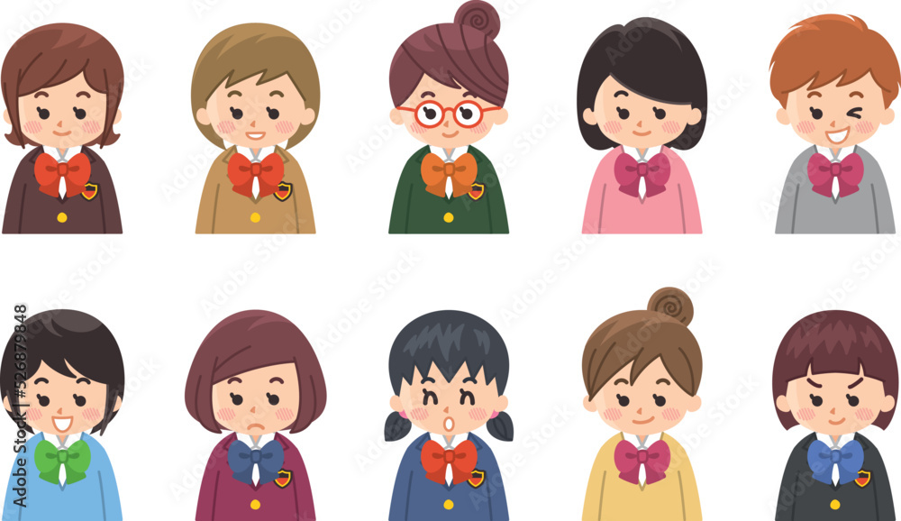 女子中高生のアイコンセット バリエーション 色々 女子中高生のアイコンセット バリエーション 色々