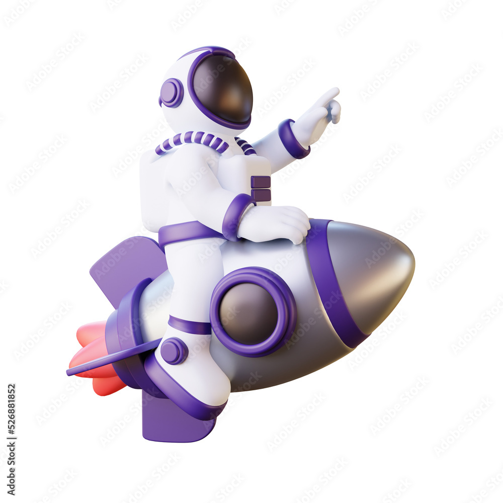 3d illustration of astronaut riding a rocket - obrazy, fototapety, plakaty 