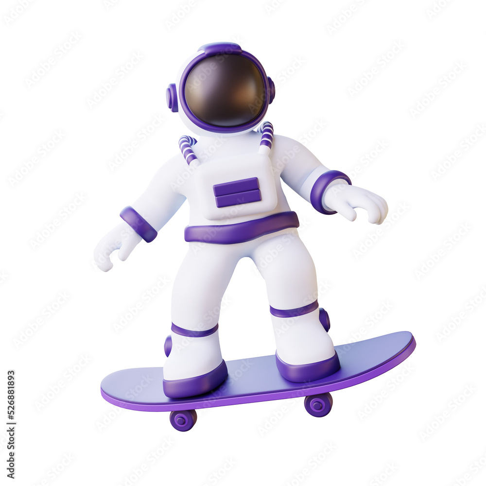 3d illustration of astronaut playing skateboard 3d illustration of astronaut playing skateboard