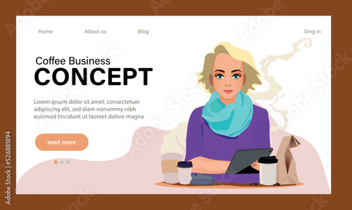 Barista web banner or landing page. Bartender making a cup of hot coffee. Coffeehouse worker making energetic tasty beverage with milk. Flat vector illustration