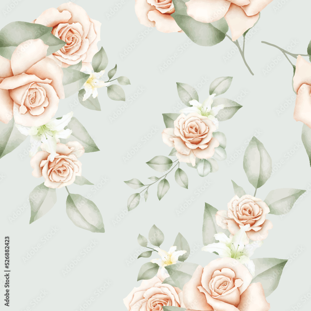 Watercolor Floral Roses Seamless Pattern 